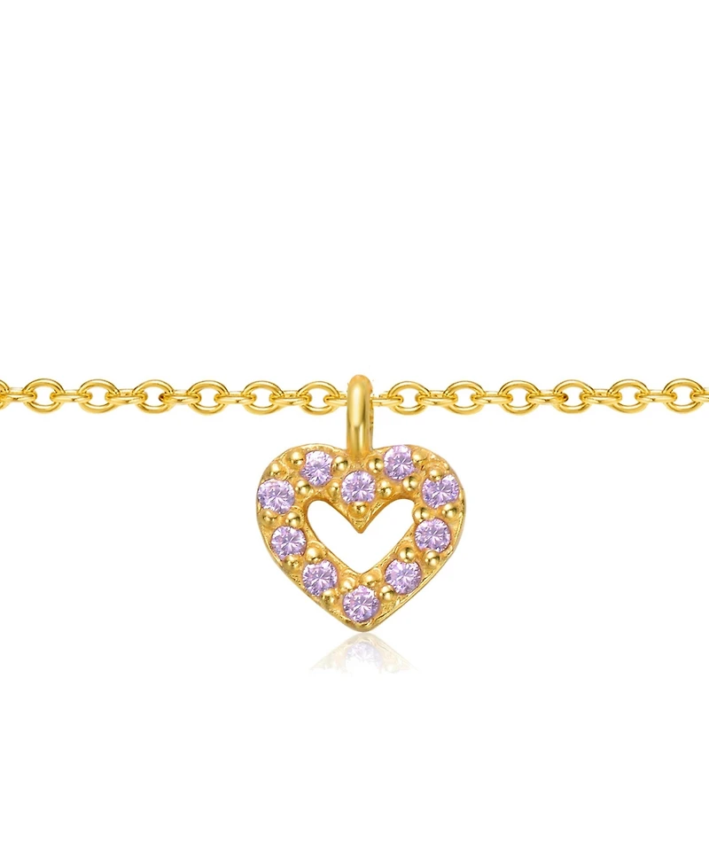 GiGiGirl 14k Gold Plated Pink Cubic Zirconia Heart Halo Charm Pendant Necklace