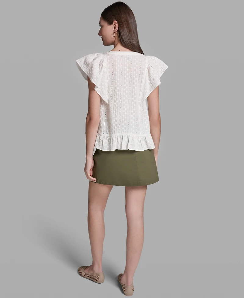 Bcbg Women's Multi Layer Ruffles Flutter-Sleeve Top