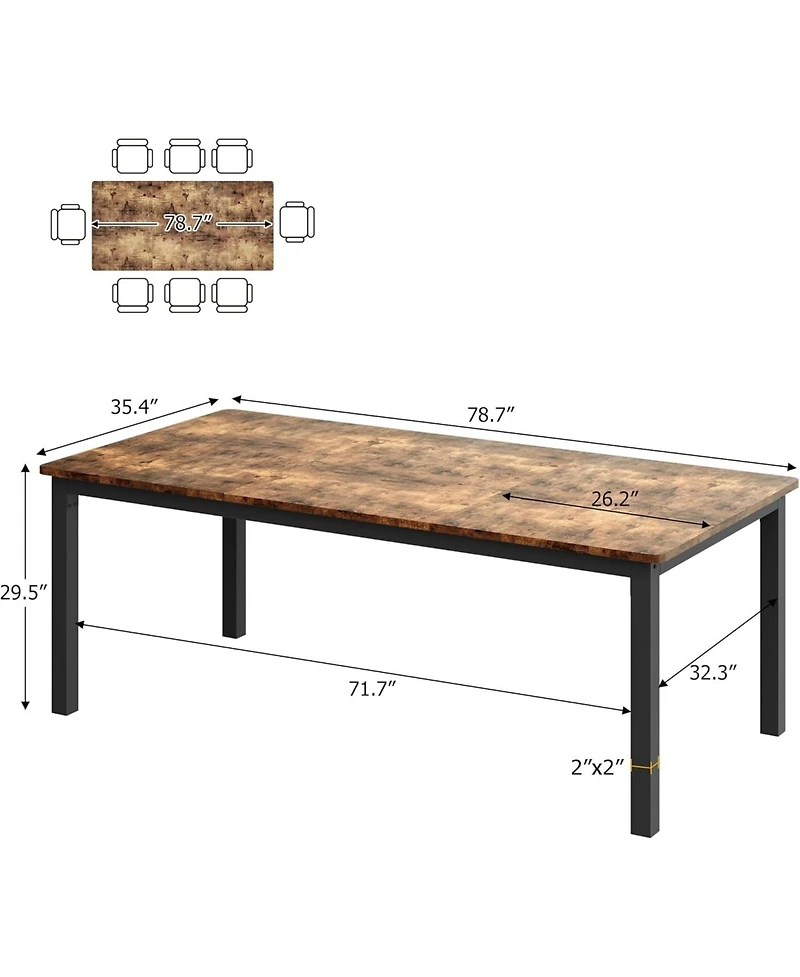 gaomon 78.7" Industrial Dining Table for 6, Wooden Long Table, Mortise Tenon, Metal Legs, Dining Room, Office, Retro