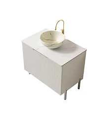 Sillysis 30" Freestanding Bathroom Vanity with Carrara Marble Top, Ceramic Bowl Sink & Double Door Storage Cabinet