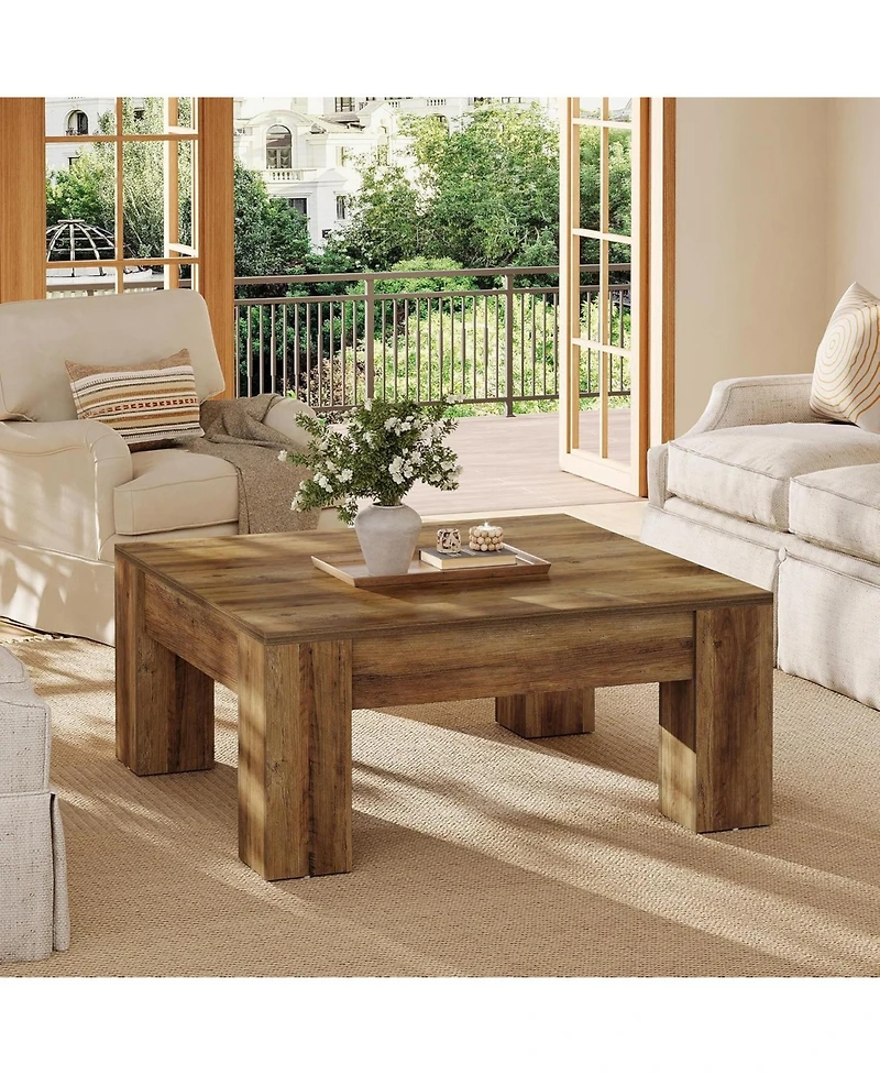 Tribesigns Square Coffee Table, 39-Inch Farmhouse Wooden Coffee Table with Sturdy Legs