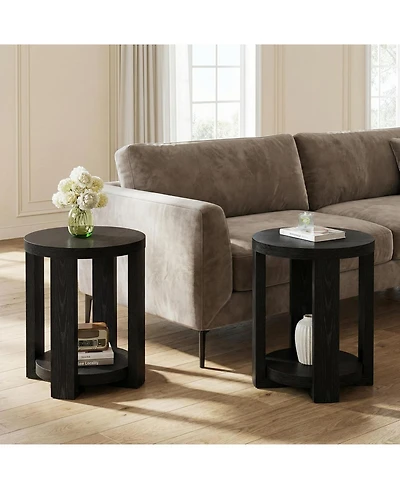 Tribesigns 2-Tier End Table for Living Room & Bedroom, Small SideTable with Storage Shelf (2, Black)