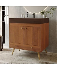 Sillysis 30" Freestanding Bathroom Vanity with Faux Marble Top, Ceramic Sink, Soft Close Storage for Small Bathrooms