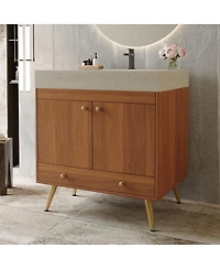 Sillysis 30" Freestanding Bathroom Vanity with Faux Marble Top, Ceramic Sink, Soft Close Storage for Small Bathrooms