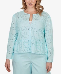 Ruby Rd. Plus Floral Eyelet Peplum Jacket