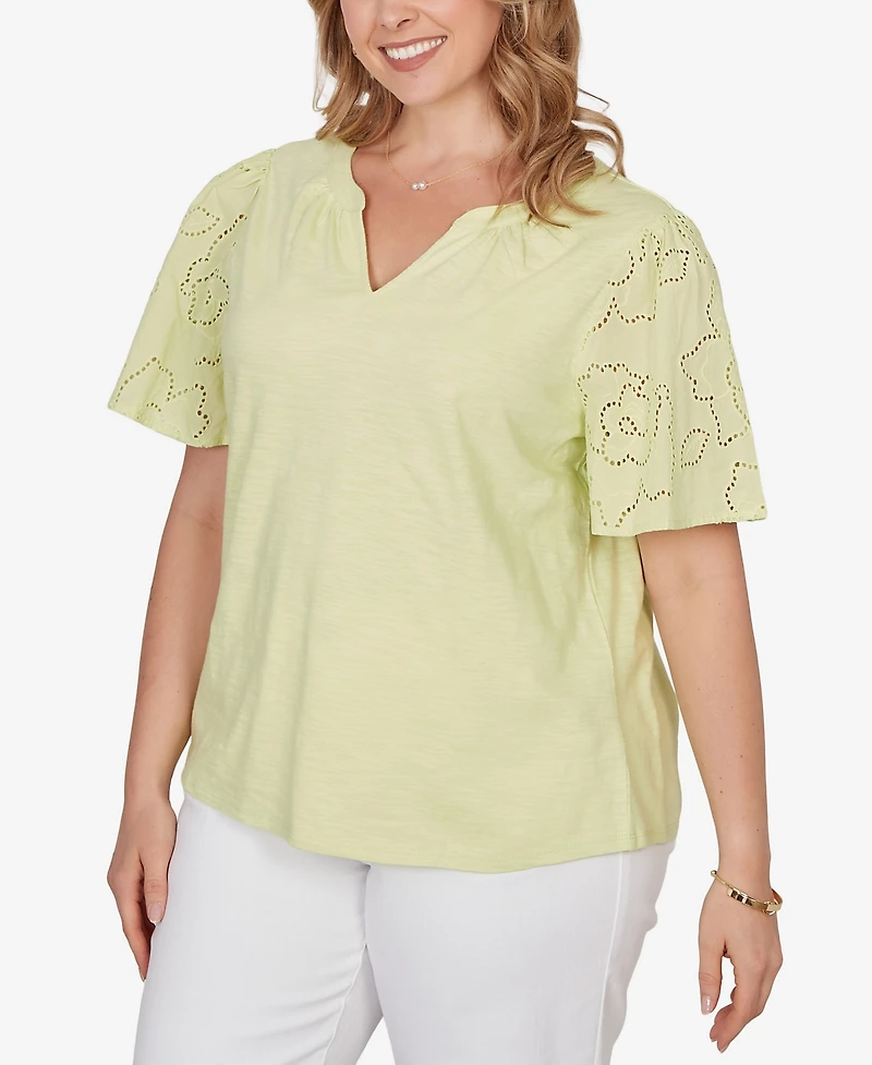 Ruby Rd. Plus Eyelet Sleeve Cotton Jersey Top