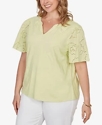 Ruby Rd. Plus Eyelet Sleeve Cotton Jersey Top