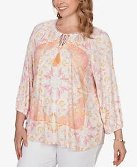 Ruby Rd. Plus Tapestry Print Drawstring Peasant Top
