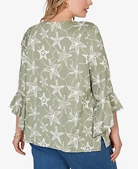 Ruby Rd. Plus Starfish Puff Print Flutter Sleeve Top
