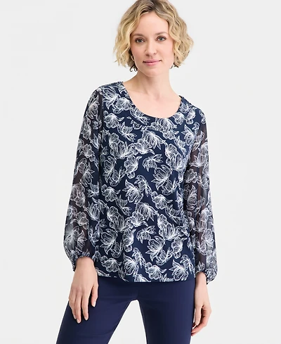 Jm Collection Women's Printed Mixed-Media Top, Macy's Exclusive