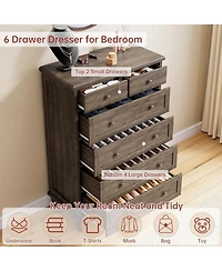 gaomon 6 Drawer Tall Vintage Wood Dresser with Carved Handles & Tapered Legs, Distressed