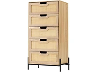 gaomon 5-Drawer Rattan Dresser, Tall Wood Chest with Metal Legs, Mid-Century