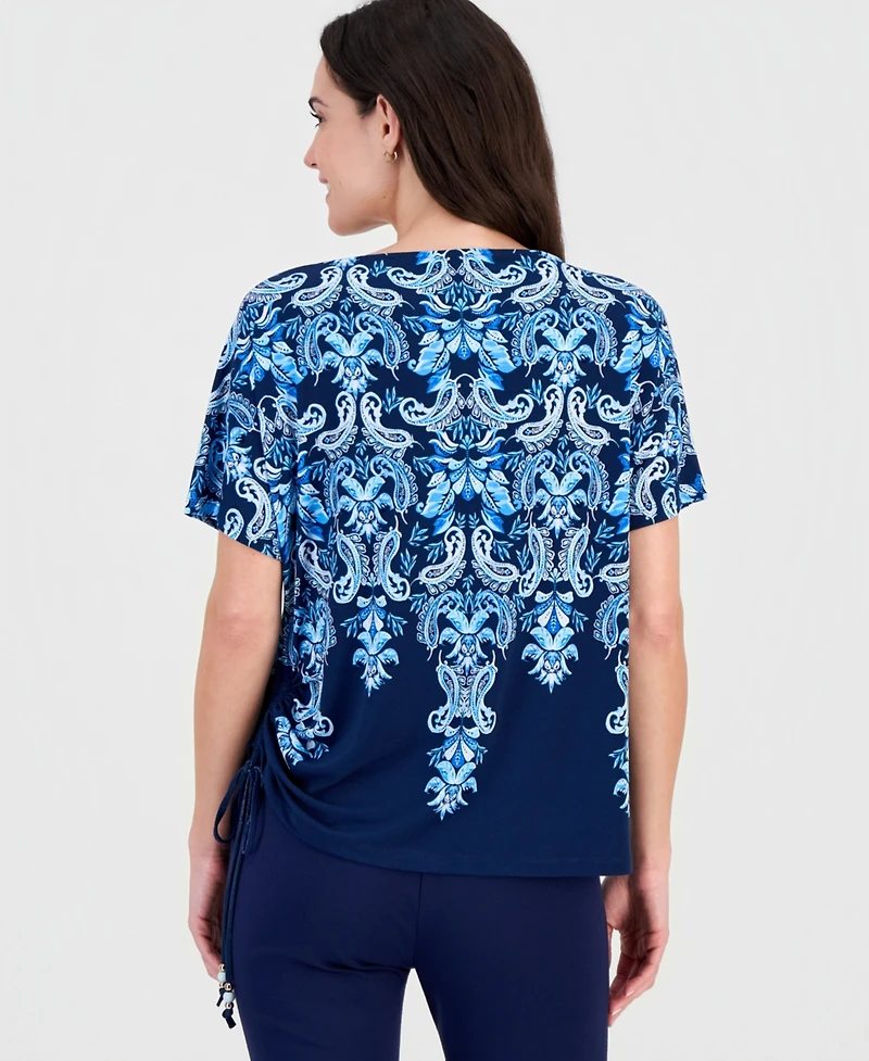Jm Collection Women's Printed Side Ruched Boat-Neck Top, Macy's Exclusive