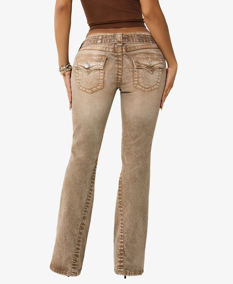 True Religion Women's Belted Joey Low-Rise Flare Big T-Flap Jeans