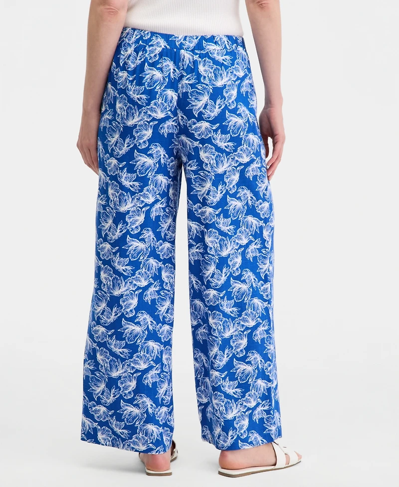 Jm Collection Women's Printed Linen-Blend Wide-Leg Pants, Macy's Exclusive