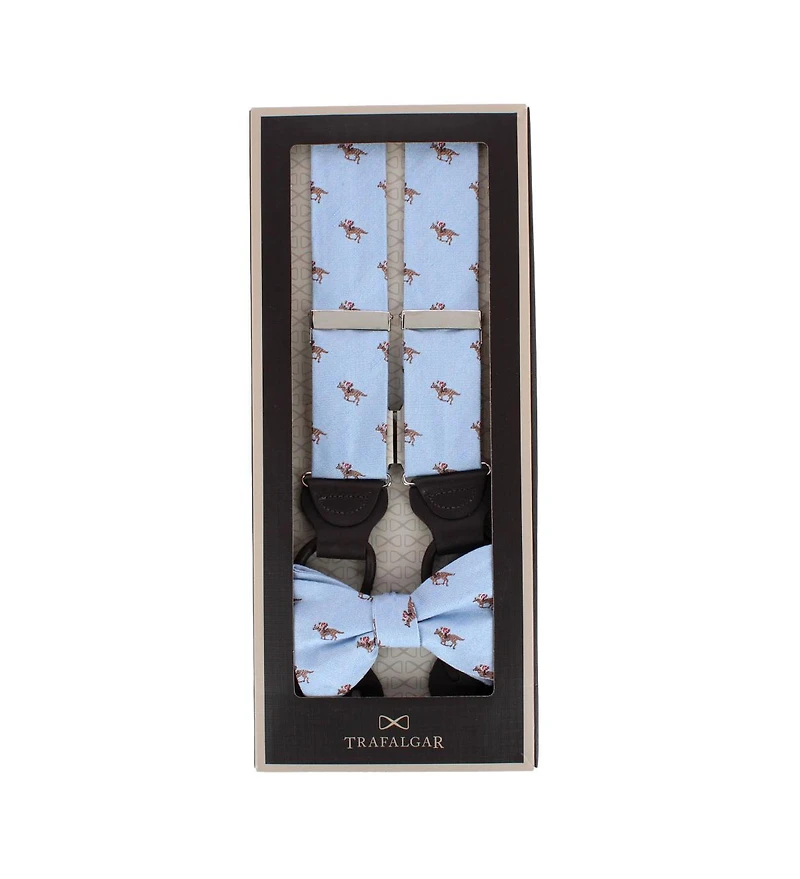 Trafalgar Men's Down The Stretch Racehorse Linen Blend Suspenders & Bow Tie Bundle