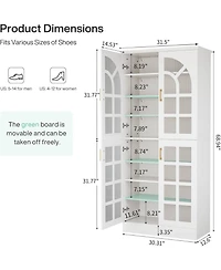 Tribesigns 68.94" Tall Shoe Cabinet with Doors and Led Lights Set of 2, 8-Tier Wooden Shoe Rack Organizer with Adjustable Shelves