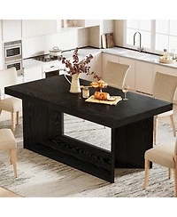 Tribesigns Dining Table for 4-6, Farmhouse Kitchen Table with Heavy Duty Pedestal, Rectangular Wooden Dinner Furniture, Black