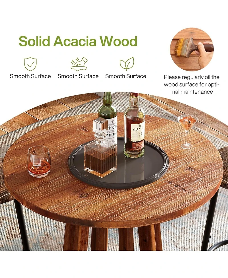 Tribesigns 37.6 inch H Round Bar Table, Farmhouse Wooden Bistro Pub Table with Solid Wood Legs