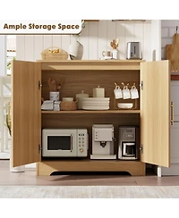 gaomon Modern Console Table Storage with 2 Rattan Doors Shelves