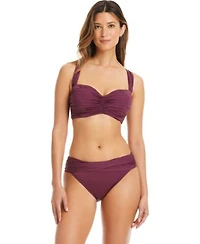 Bleu Rod Beattie Shirred Underwire Bikini D Cup Top Sarong Hipster Bikini Bottoms