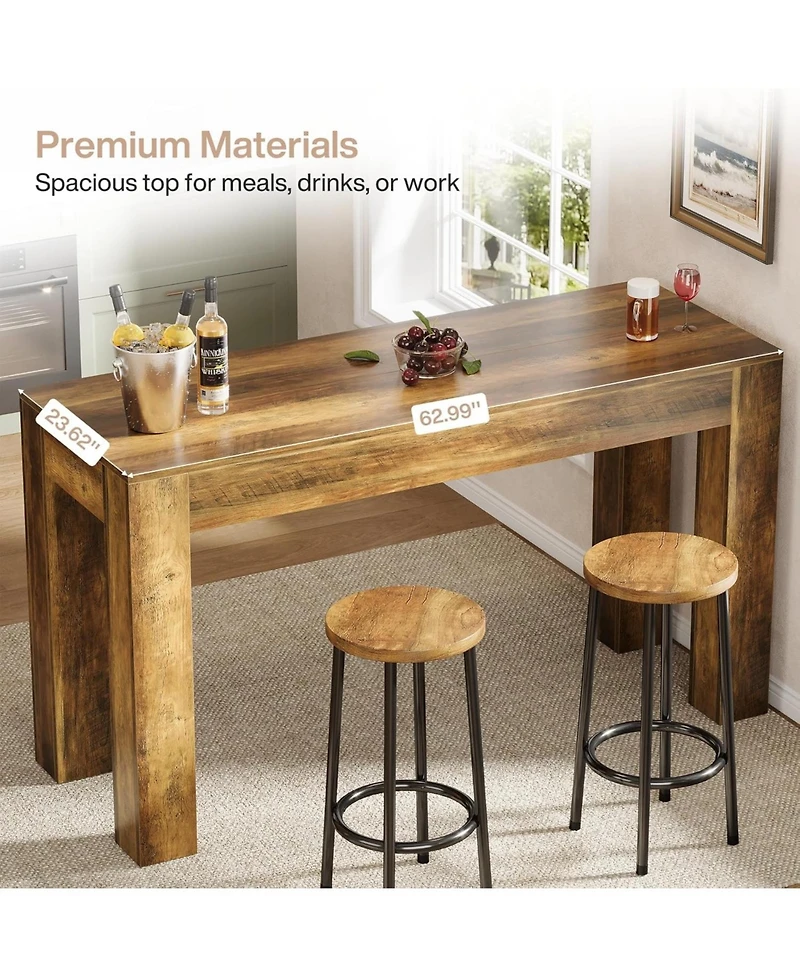Tribesigns 63" Long Bar Table, Pub Table for Kitchen, Home Bar & Living Room