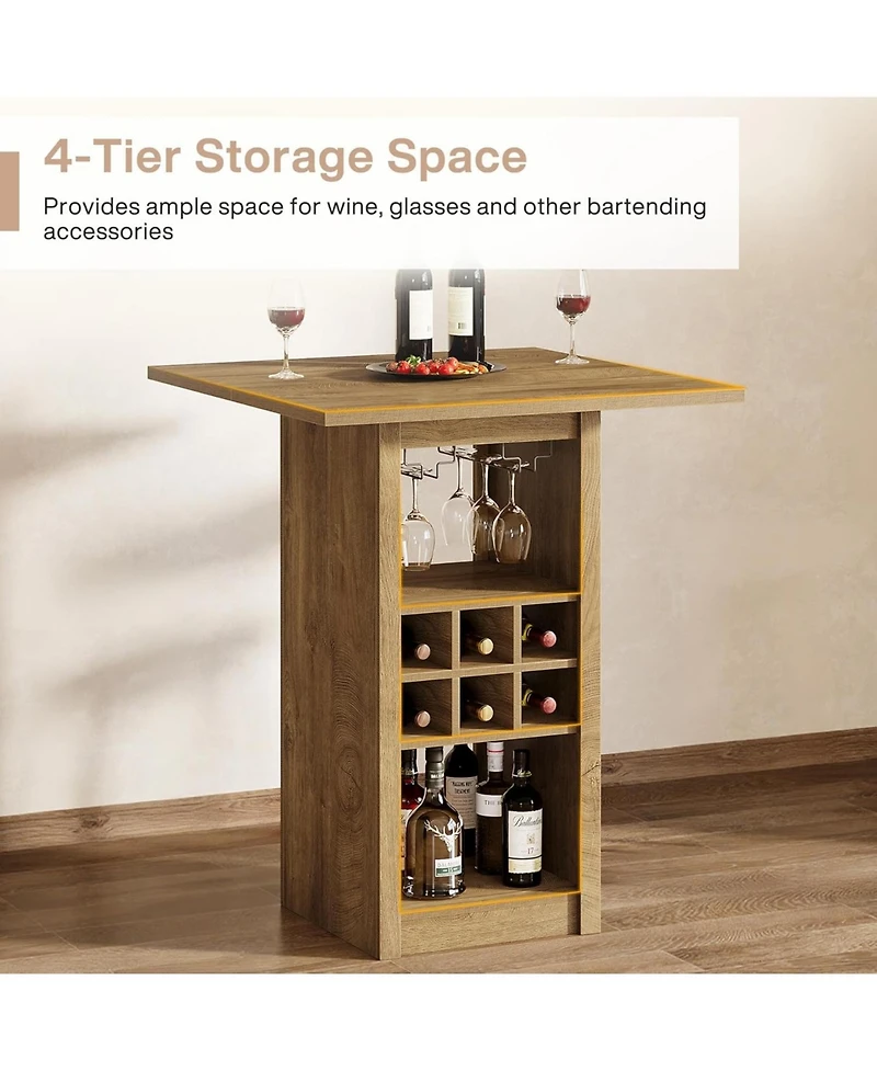 Tribesigns 31.5-Inch Square Bar Table, 4-Tier Wood Counter Height Home Bar Unit with Glass Holders, Wine Racks and Storage Shelves