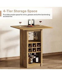 Tribesigns 31.5-Inch Square Bar Table, 4-Tier Wood Counter Height Home Bar Unit with Glass Holders, Wine Racks and Storage Shelves
