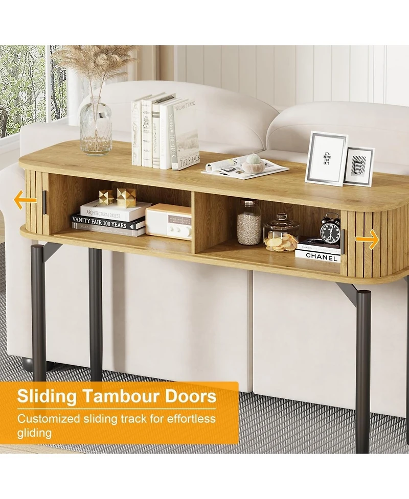 gaomon 47" Narrow Console Table with Fluted Sliding Doors and Storage Space