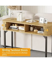 gaomon 47" Narrow Console Table with Fluted Sliding Doors and Storage Space