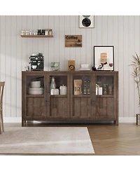 gaomon Sideboard Buffet Cabinet with 4 Glass Doors, 55 in Buffet Table Coffee Bar Wine Bar Display Cabinet for Kitchen Dining Room