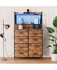 gaomon Rustic Dresser for Bedroom with Charging Station, App Controlled Rgb Led
