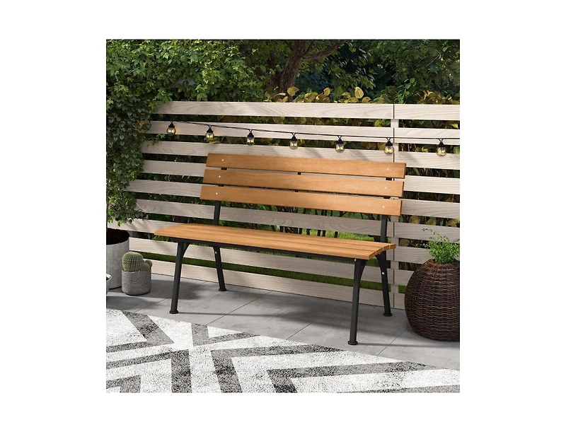 Slickblue 47 Inch Patio Acacia Wood Bench with Sturdy Metal Frame