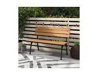 Slickblue 47 Inch Patio Acacia Wood Bench with Sturdy Metal Frame