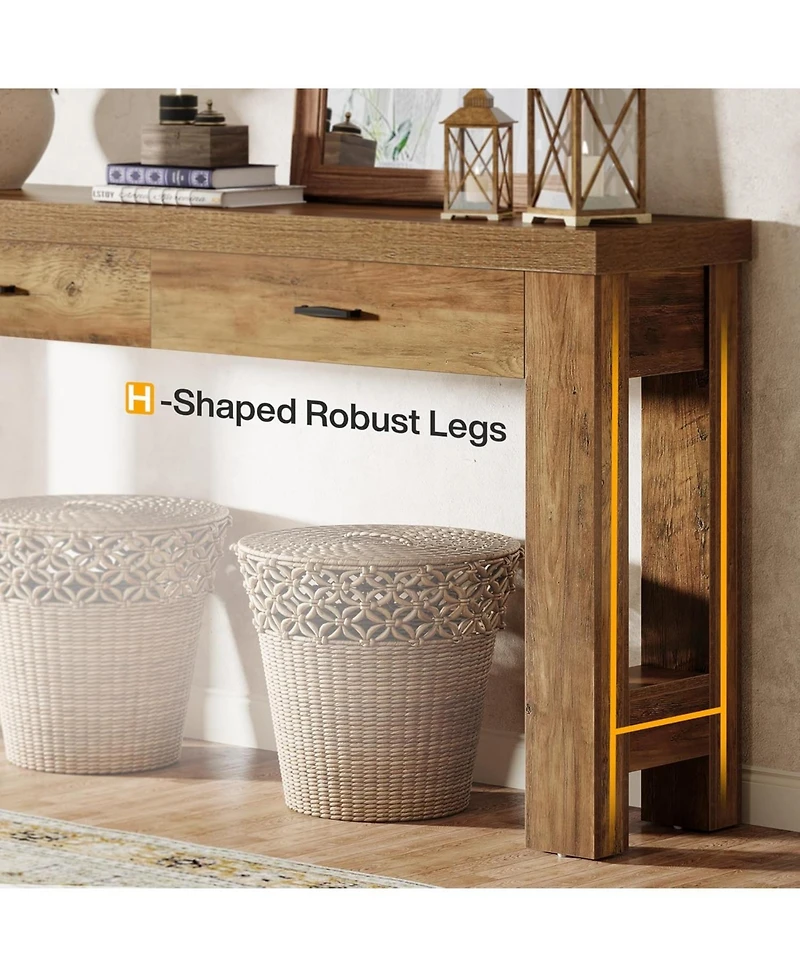 Tribesigns 63" Console Table with 2 Drawers, Farmhouse Entryway Table with H-Shaped Sturdy Legs