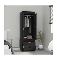Flynama Black Wengue Finish Tarento Armoire with 2 Drawers Double Door Cabinet Hanging Rod
