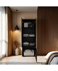 Flynama Armoire with 3 Doors 3 Shelves in Walnut and Black Wengue Finish Bedroom Storage Organizer