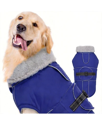 Aronkl Reflective Waterproof Dog Jacket with Fur Collar & Adjustable Buckle for Cold Weather