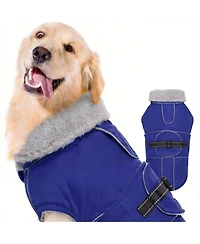 Aronkl Reflective Waterproof Dog Jacket with Fur Collar & Adjustable Buckle for Cold Weather