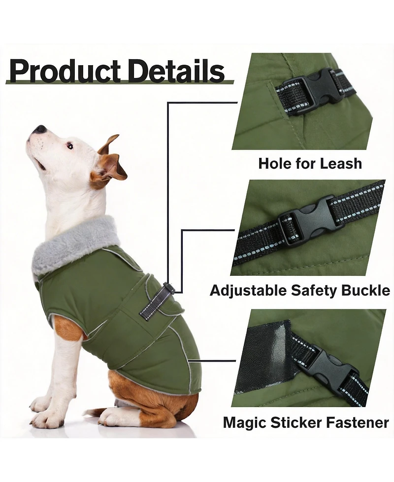 Aronkl Reflective Waterproof Dog Jacket with Fur Collar & Adjustable Buckle for Cold Weather