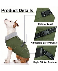 Aronkl Reflective Waterproof Dog Jacket with Fur Collar & Adjustable Buckle for Cold Weather