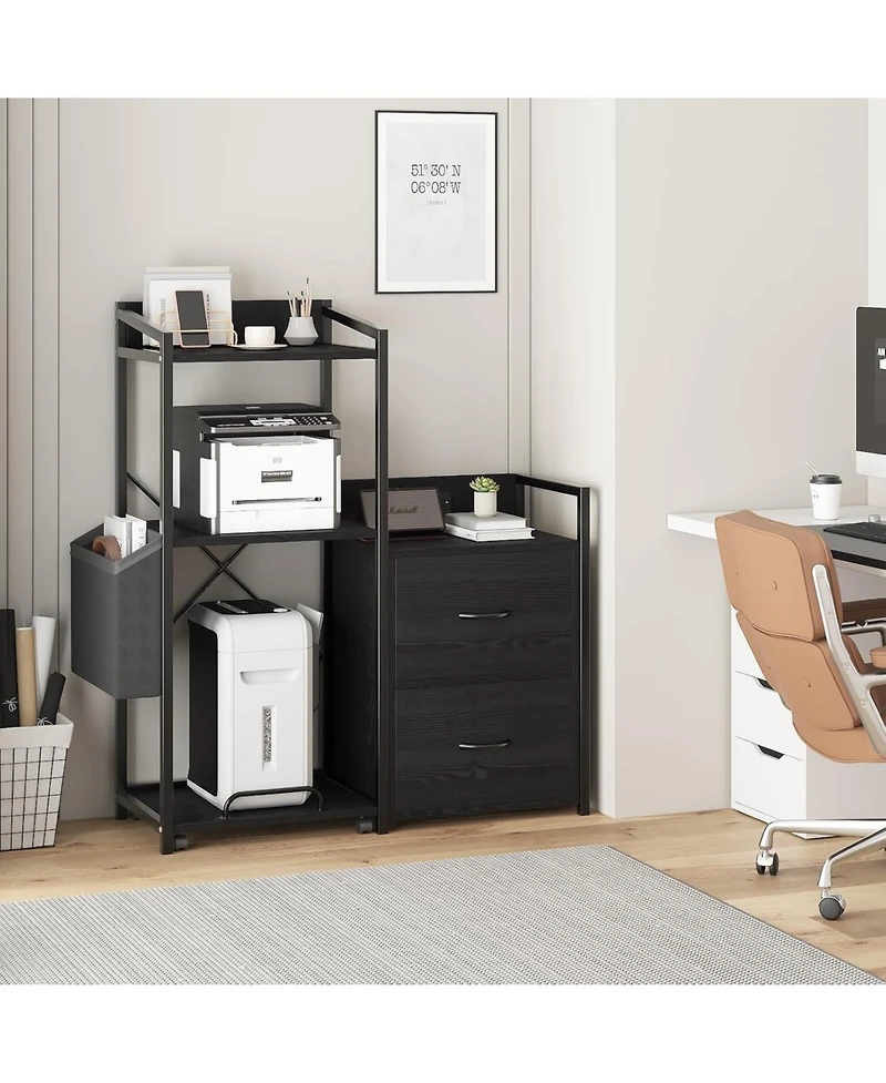 gaomon Printer Stand with Storage, 49.2" × 37.8" 3-Tier 3D Printer Table with 2 Drawers, Charging Station & Led Lights, Side Organizer