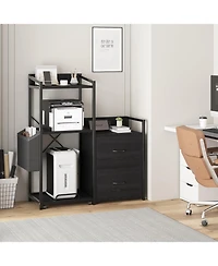 gaomon Printer Stand with Storage, 49.2" × 37.8" 3-Tier 3D Printer Table with 2 Drawers, Charging Station & Led Lights, Side Organizer