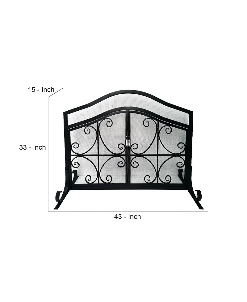 flynama Iron Fireplace Screen 43 Inch with Scrollwork and Mesh Design