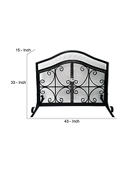 flynama Iron Fireplace Screen 43 Inch with Scrollwork and Mesh Design
