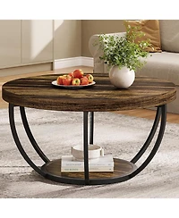 Tribesigns Round Coffee Table, Industrial 2-Tier Circle Coffee Table, Modern 31.7" Wooden Accent Center Table for Living Room, Home Office