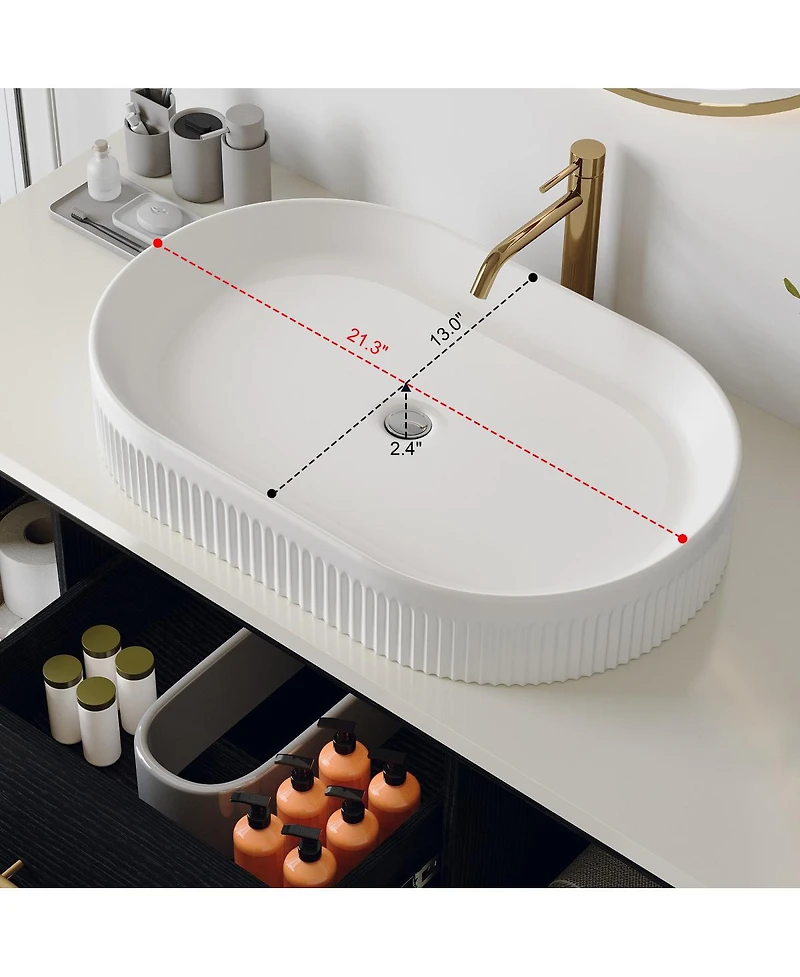Sillysis 40" Wall-Mount Bathroom Vanity with Oval Ceramic Sink, Soft-Close Drawers & Open Shelf Storage for Contemporary Homes