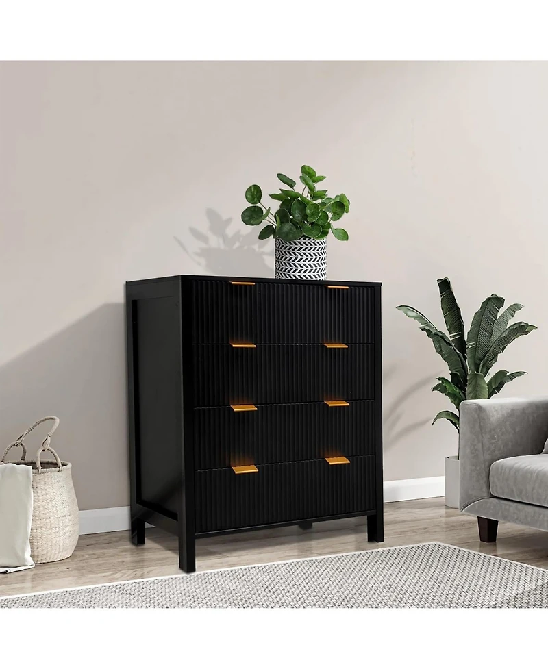 gaomon 4 Drawer Dresser, Waveform Fluted Panel Wood Dresser, Modern Dressers for Storage Drawers for Bedroom, Closet Living Room