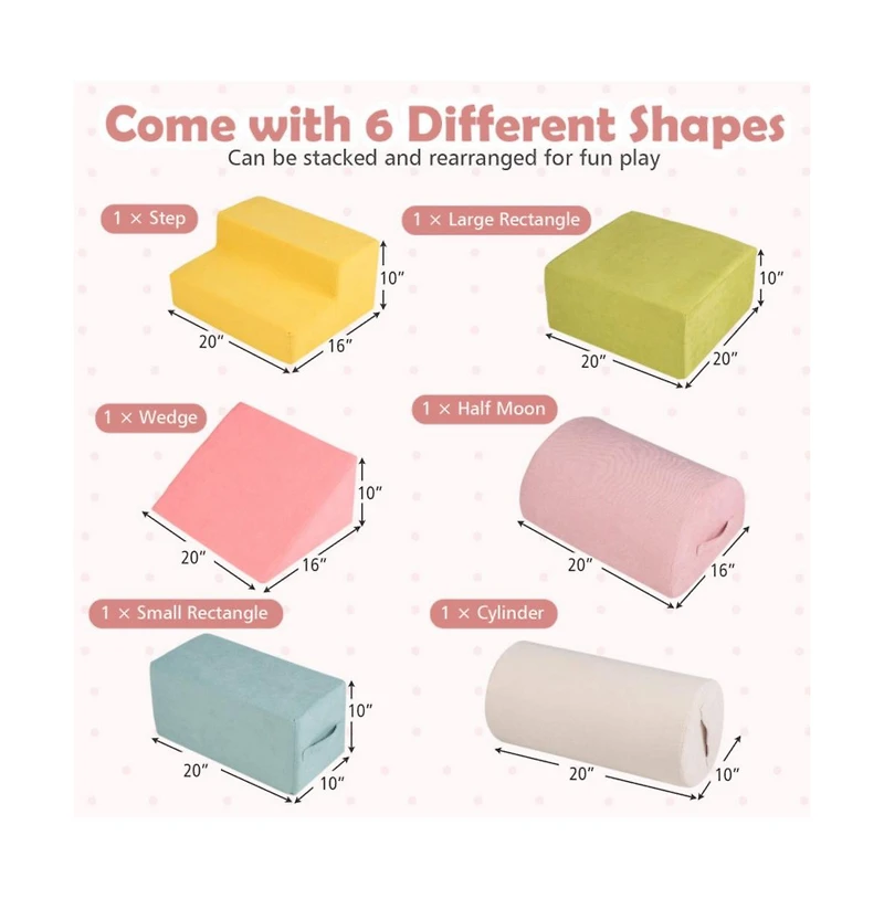 Hongge 6 Pieces Baby Climbing Blocks with 30D High-Density Foam and Carrying Handles