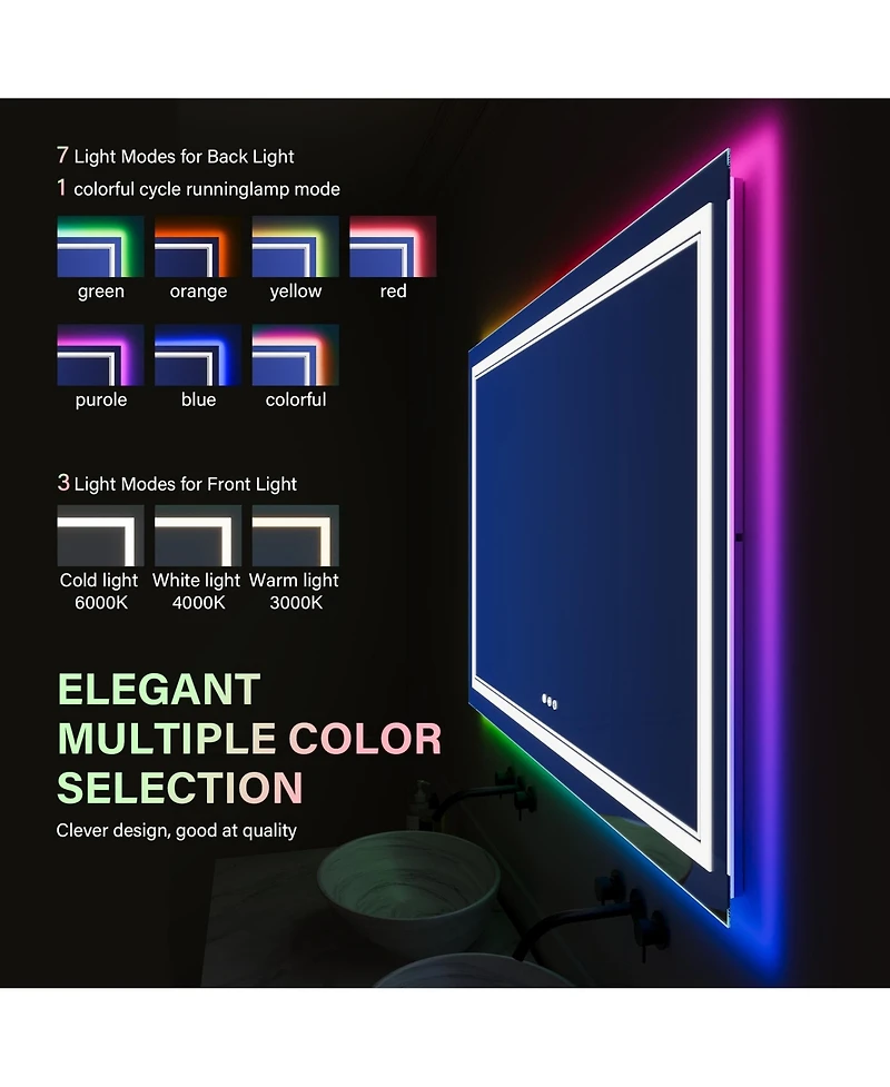 Homfan Led Bathroom Mirror 60" x 36", Front & Backlit Vanity Mirror with Dimmable Lights, Anti Fog & 3 Color Temperature